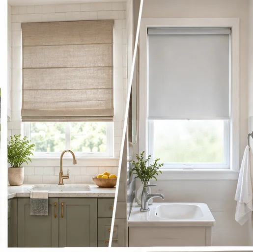 Roman Shades or Roller Shades: Which Suits a Kitchen or Bathroom Window?